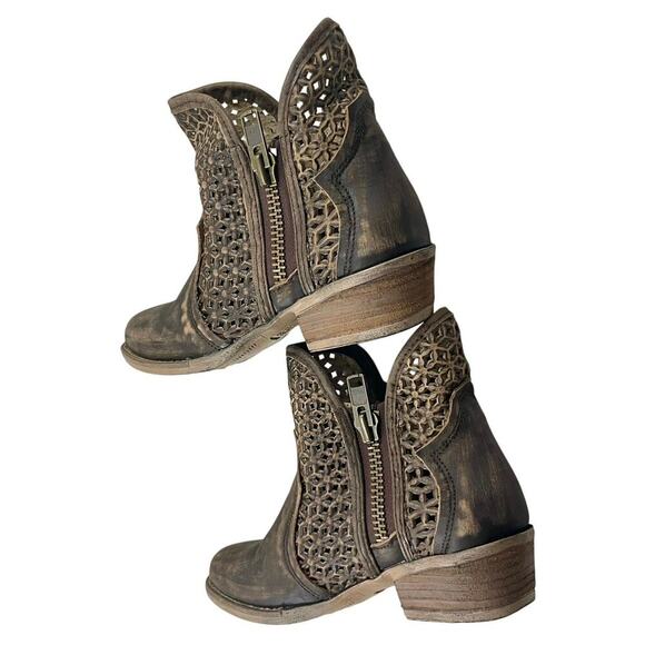 CIRCLE G BOOTS SHORT WESTERN CUTOUT SHORTIE DISTRESSED DOUBLE ZIPPERS SZ 8 Q5019 - Picture 12 of 16